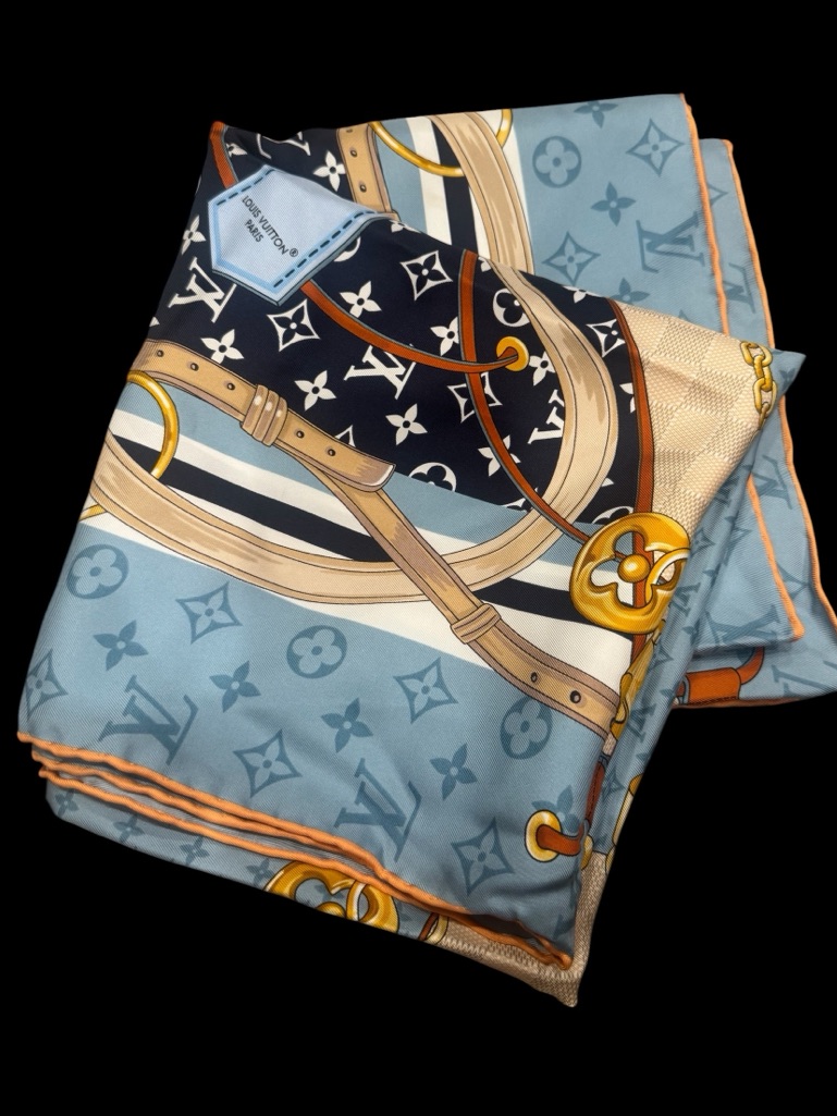 Louis Vuitton Blue  Navy Monogram Silk Scarf